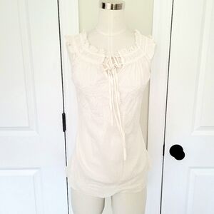Sleeveless Keyhole Gauzy Ruffle Trim Peasant Top Beach Gift Island Resort Summer